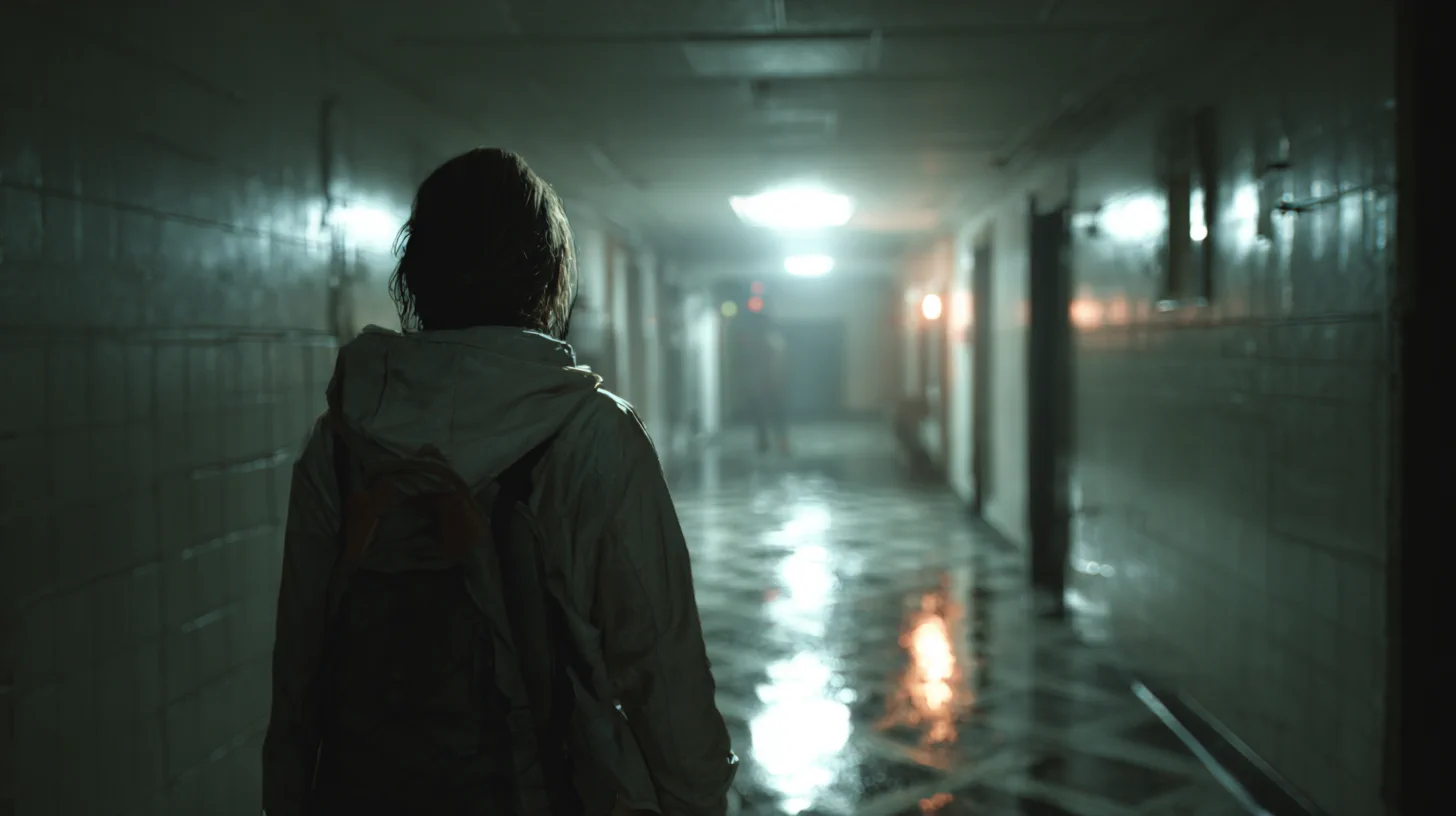 PROJECT MOVE figure walking through a wet corridor